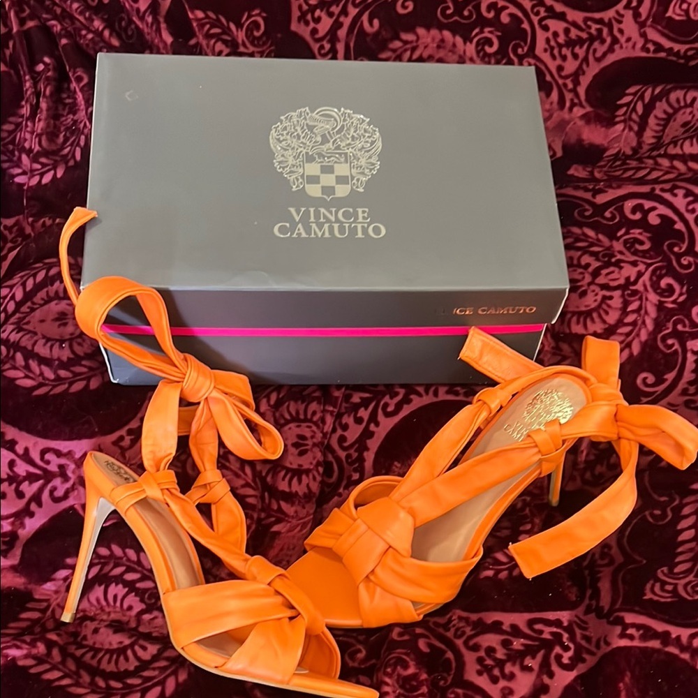 Vince Camuto Orange Satin Tie-Strap Stiletto Heels